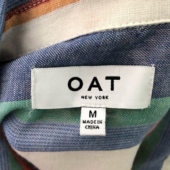 OAT New York Striped Short Sleeve Button Down Linen Blend - Picture 2 of 8